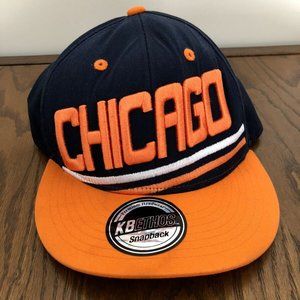 Chicago Bears KB Ethos Snapback Hat Flat Brim Blue Orange White 100% Cotton